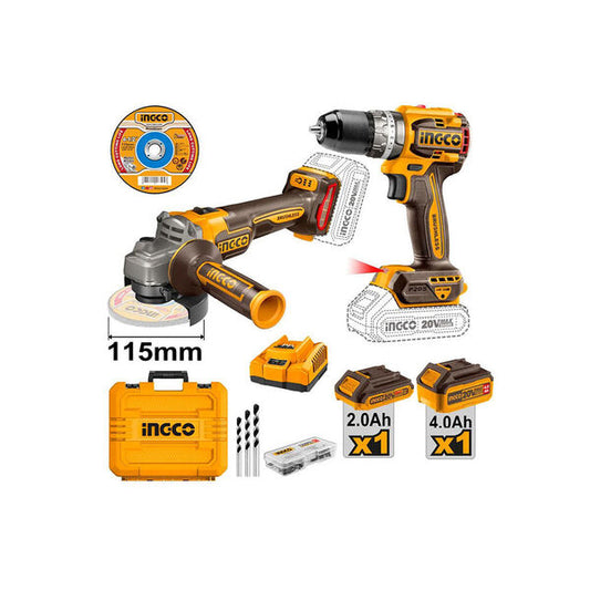 ელექტრო კუთხსახეხისა და ხრახნდამჭერის კომპლექტი 2 ც 20V Lithium-Ion (CKLI20273) INGCO