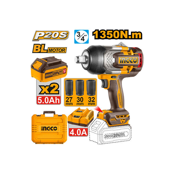 ელექტრო ქანჩის მოსახსნელი 1350/1900ნმ - 20V Li-Ion Proline (CIWLI20135) INGCO