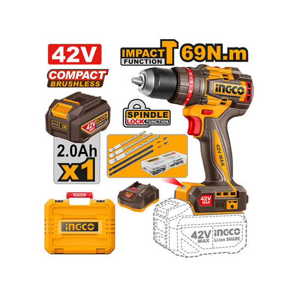 ელექტრო ხრახნდამჭერი 42V/69N.M Li-Ion (CIDLI426981) INGCO