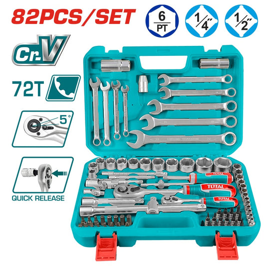 თავაკების ნაკრები TOTAL THT421802 – 82 ცალი (1/4" & 1/2")