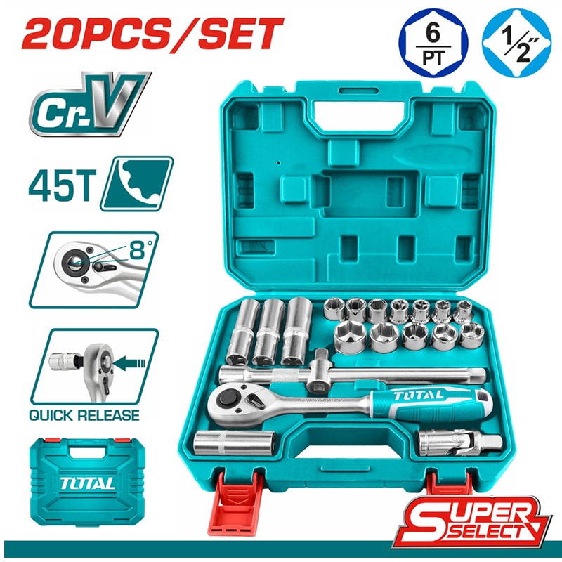 თავაკების ნაკრები 1/2" – 20 ნაჭრ TOTAL THT121201