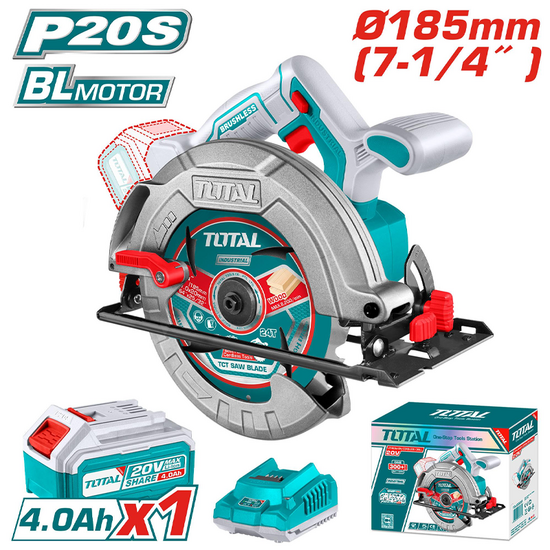 აკუმულატორული ცირკულარული ხერხი TOTAL TSLI18511 (20 V, 185 MM)