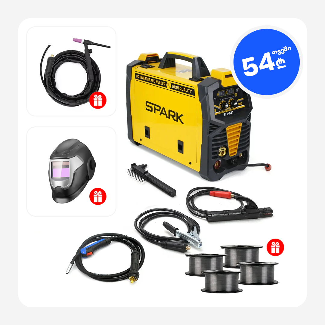 ინდუსტრიული კემპის და შედუღების აპარატი, MIG/MAG/MMA/TIG 4 ფუნქციით - SPARK MIG300 SUPER (გაზით და გაზის გარეშე)