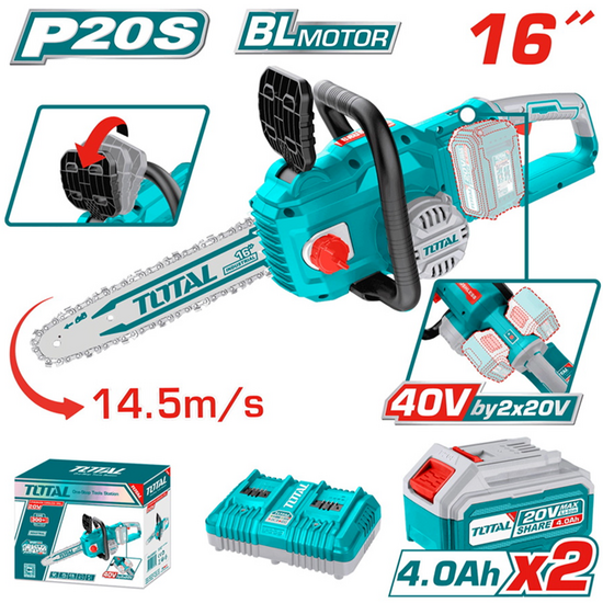 აკუმულატორული ჯაჭვური ხერხი TOTAL TGSLI401682 (40 V, 16")