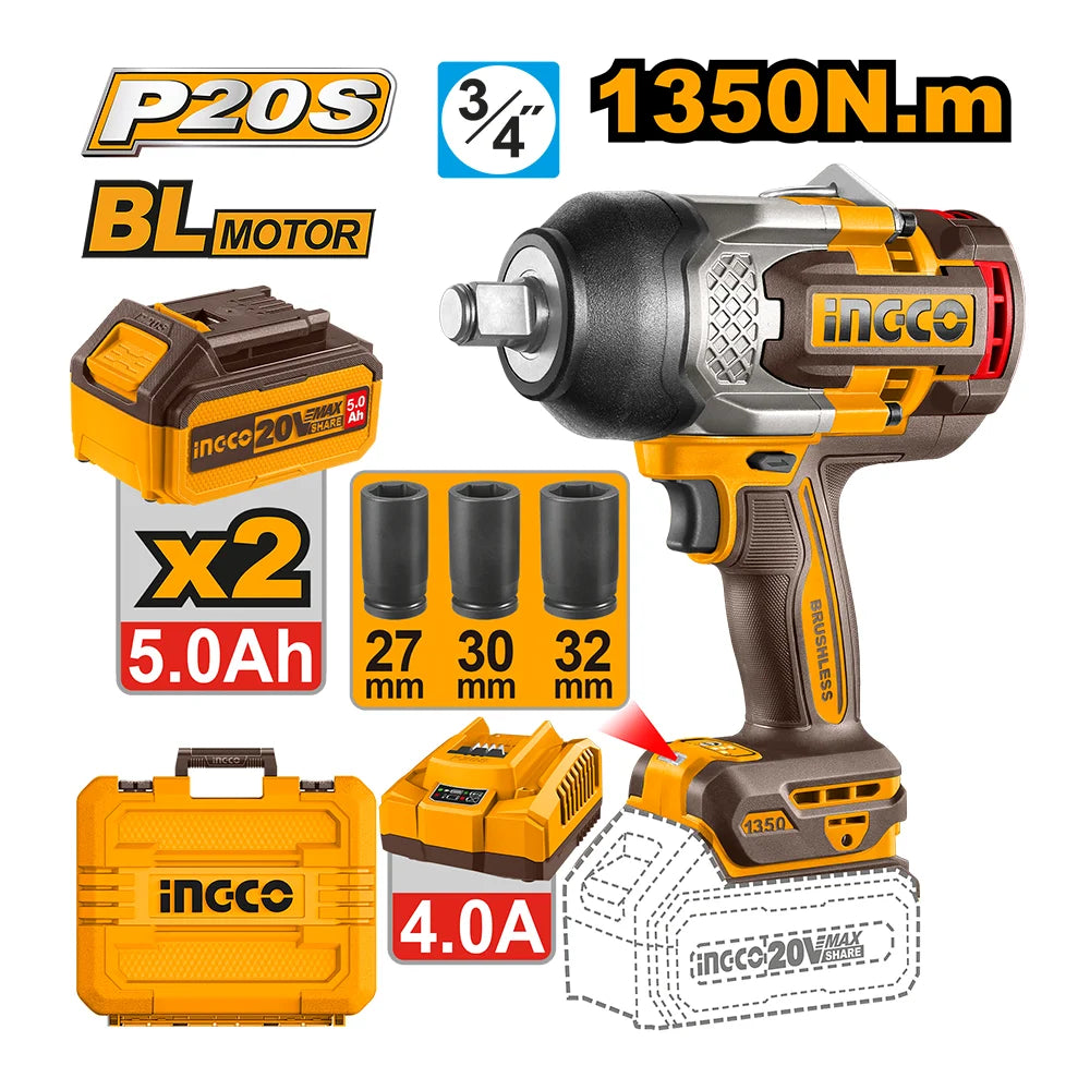 ელექტრო ქანჩის მოსახსნელი 20V Li-Ion Proline (CIWLI20135) INGCO