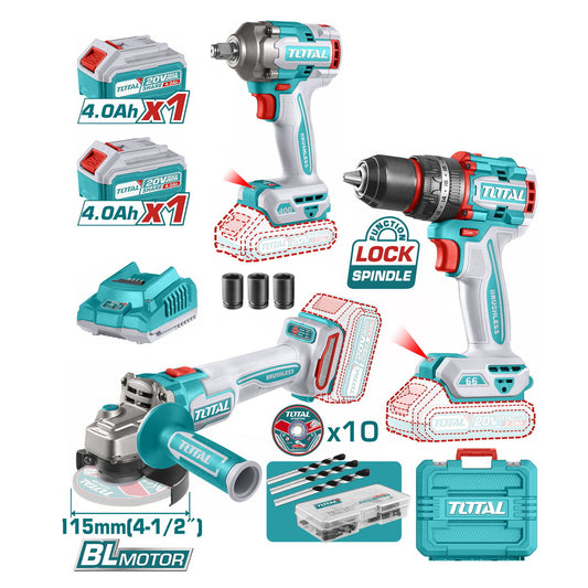 TOTAL - ის უნახშრო ძრავზე მომუშავე აკ.ბურღი სახრახნისი და კუთხ სახეხი ელემენტებზე