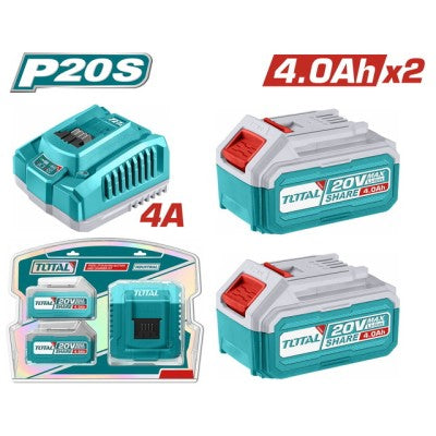აკუმულატორი 2 ცალი 4.0AH - 20V & დამტენი -  TOTAL TFBCPK1424