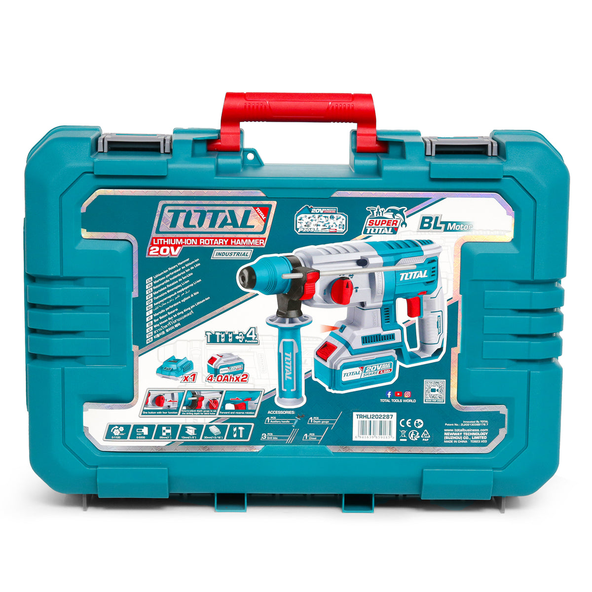 პერფორატორი TOTAL TRHLI202287 (20 V) 2ჯ - 2 ელემენტით და დამტენით