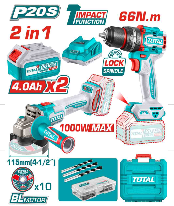 TOTAL - ის უნახშრო ძრავზე მომუშავე აკ.ბურღი სახრახნისი და კუთხ სახეხი ელემენტებზე