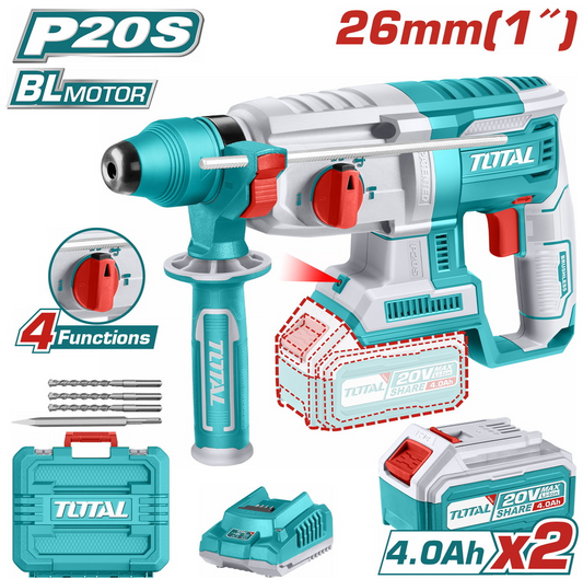 პერფორატორი TOTAL TRHLI202289 (20 V) 2.5ჯ - 2 ელემენტით და დამტენით