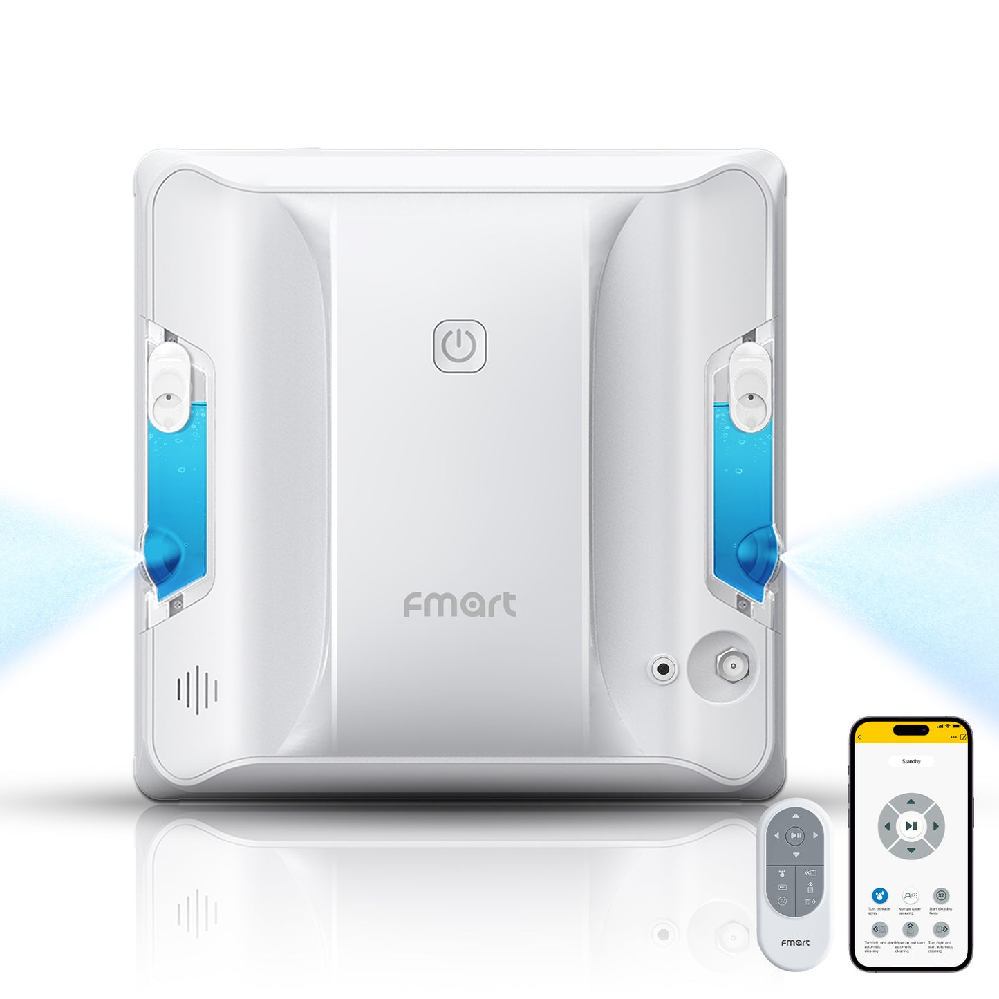 FMART W7 ფანჯრების საწმენდი რობოტი – ორმხრივი ულტრაბგერითი სპრეერი, 4000Pa შეწოვა, AI ნავიგაცია, აპლიკაციით და პულტით მართვა