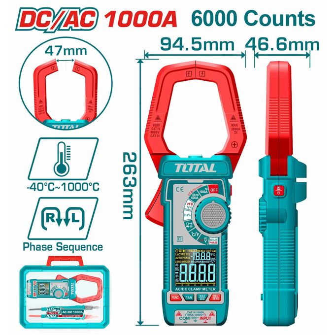 ციფრული ტესტერი DC/AC, 1000ა - TOTAL TMT7610002