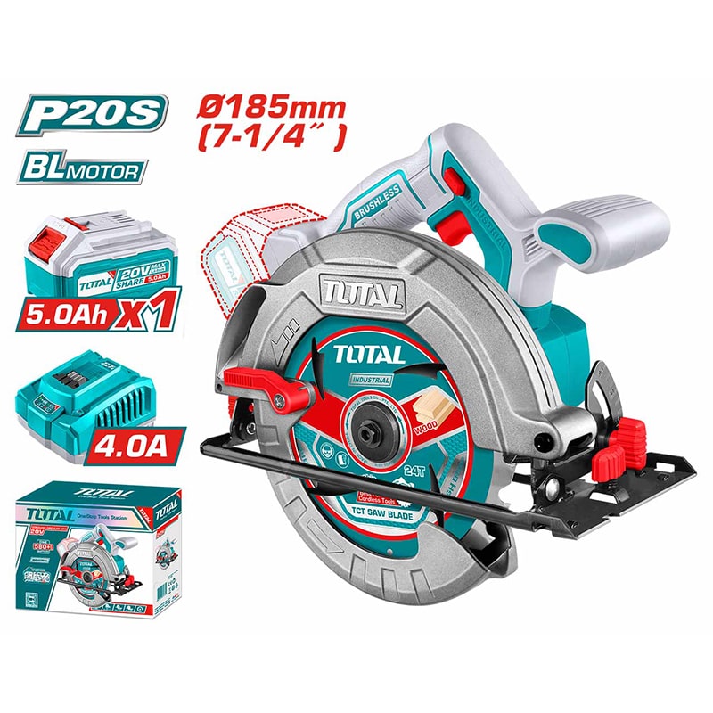 აკუმულატორული ცირკულარული ხერხი Li-ion 20V - TOTAL TSLI18513