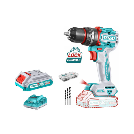 TOTAL TIDLI20558 აკ. ბურღი სახრახნისი 20ვ, 55ნმ - 1 ელემენტით და დამტენით