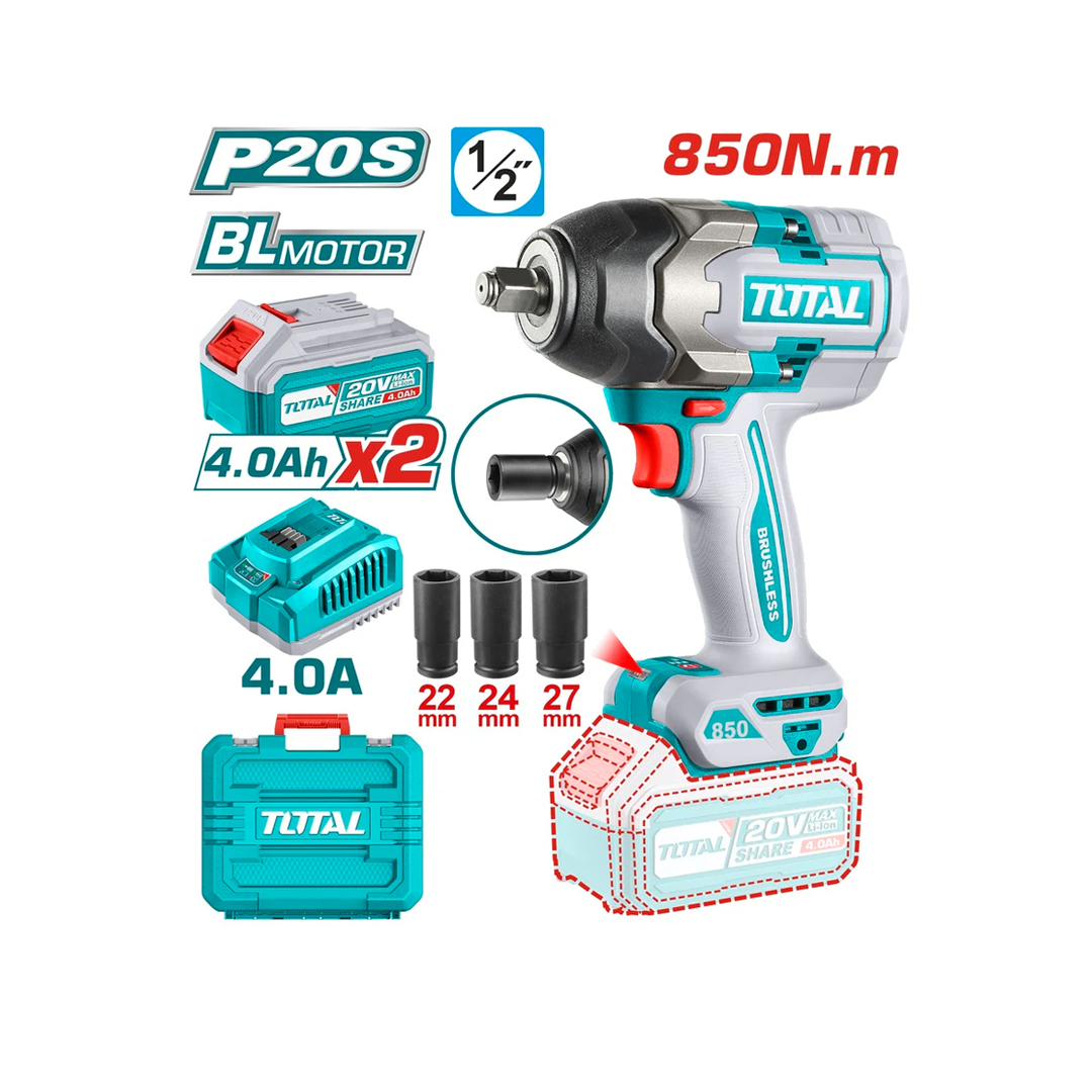 ქანჩდამჭერი TOTAL TIWLI2085 Li-Ion 20V (გაიკავიორტი) 850  ნიუტონი