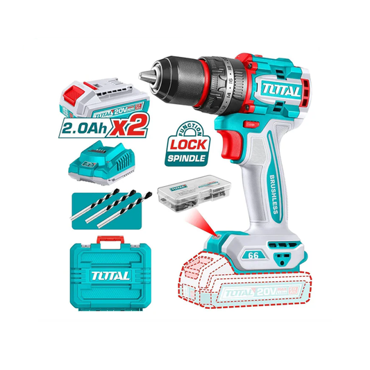 აკუმულატორული ბურღი-სახრახნისი 20ვ, 66ნმ TOTAL TIDLI20668