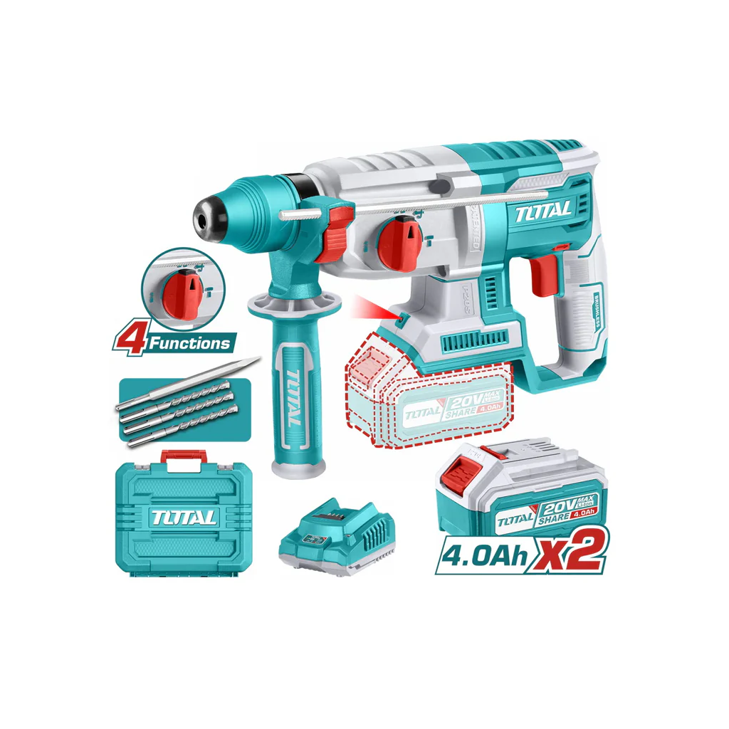 პერფორატორი TOTAL TRHLI202287 (20 V) 2ჯ - 2 ელემენტით და დამტენით